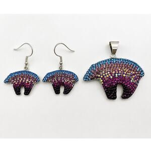 NEW Mosaico Sterling Silver Polar Bear Austrian Crystals Earring & Pendant Set